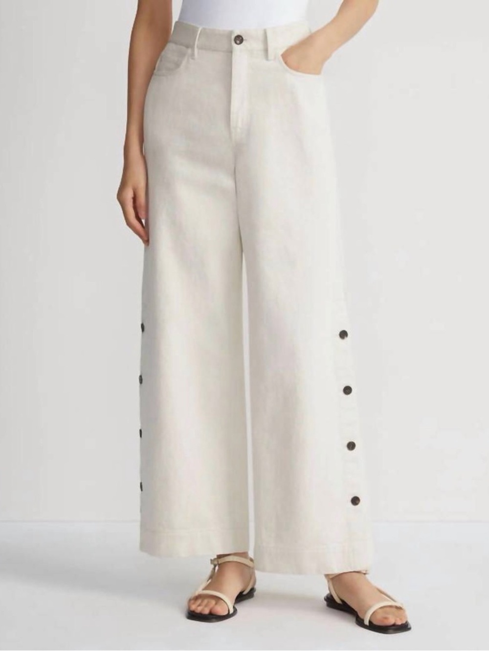 Lafayette 148 | Wyckoff High Waist Wide Leg Jeans Ecru Side Button Size 32 36x28
